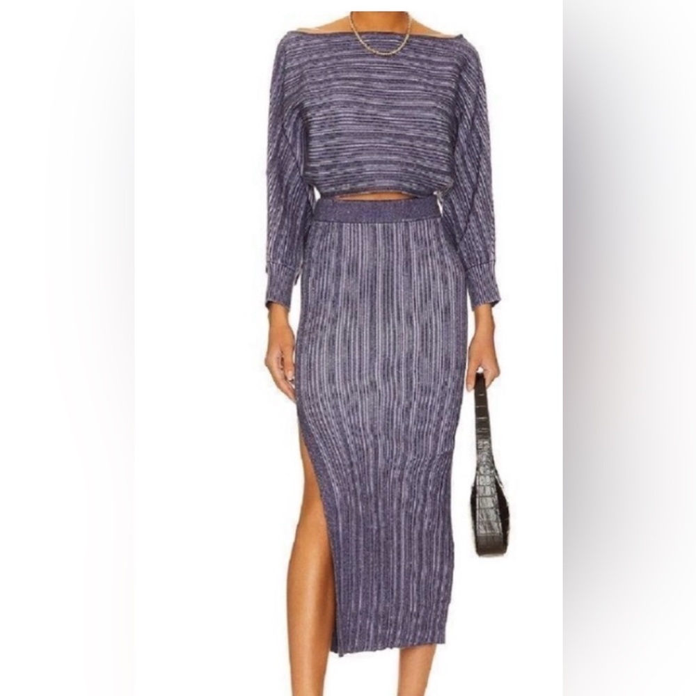 MISA Los Angeles Gloria Skirt Nightshade & Crocus Rib Knit Midi Side Slit NWT M